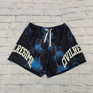 Civil Regime Mesh Shorts MENS S Black Blue Lightning Graphic Streetwear Gym